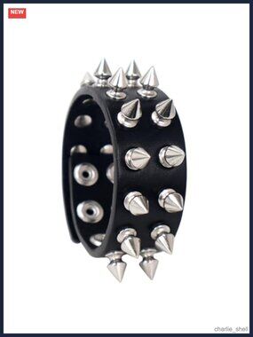 Genuine Leather Studded Spike Rivet Cuff Bracelet Punk Gothic Wristband
